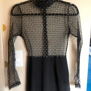 Long sleeve Mini Dress with Gold Polka Dots Mesh